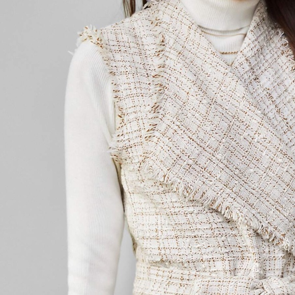 cream waterfall tweed vest jacket fall belt - Picture 3 of 6